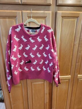 Pink Bunny Pattern Crewneck Sweater